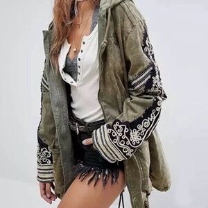Free People Military Quills Parka Jacket size Small Boho Studded Indie